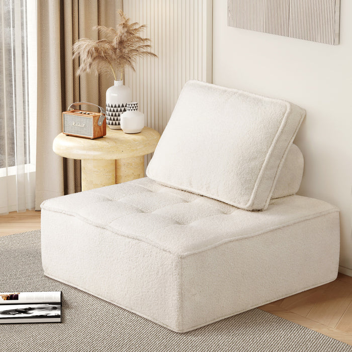 1 Pack Modular Sofa Lounge Chair Armless Tofu Back Sherpa Fabric White