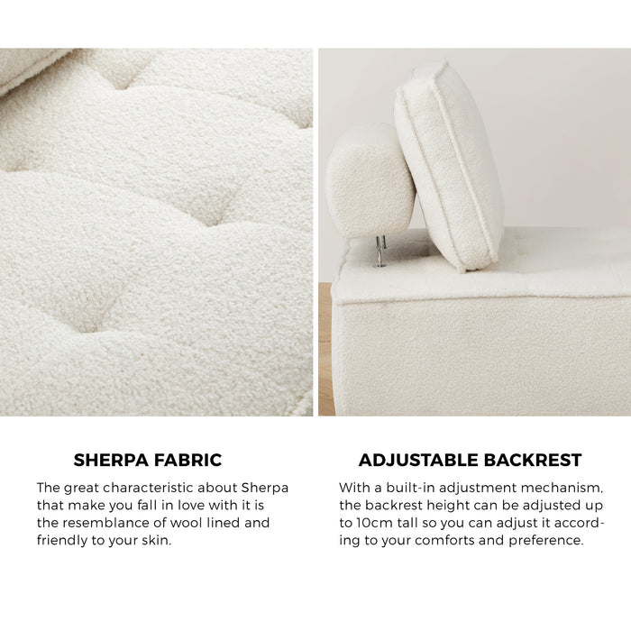 2Pcs Modular Sofa Lounge Chair Armless Adjustable Back Sherpa White
