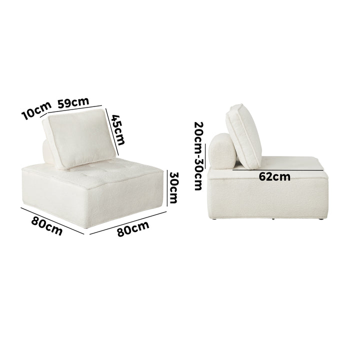 2Pcs Modular Sofa Lounge Chair Armless Adjustable Back Sherpa White