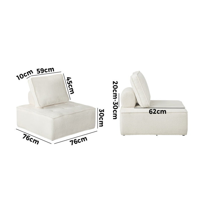 3 Pack Modular Sofa Lounge Chair Armless Tofu Back Sherpa Fabric White