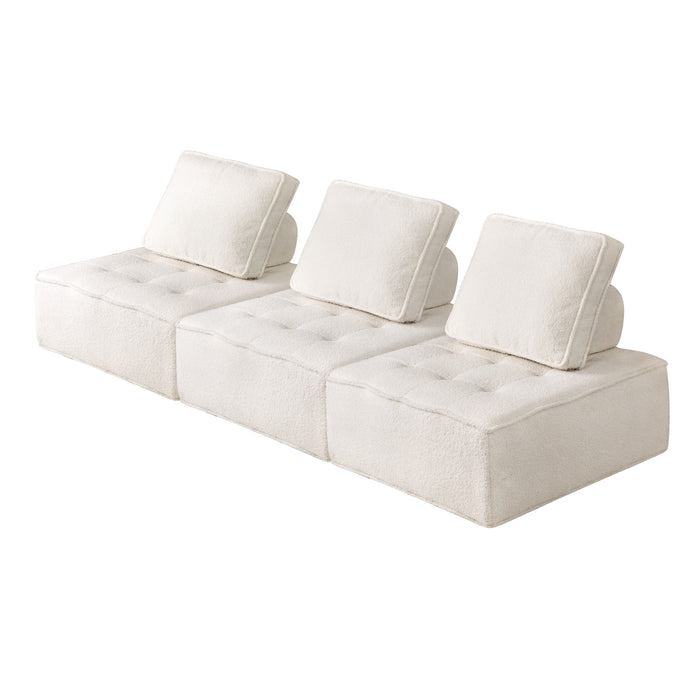 3 Pack Modular Sofa Lounge Chair Armless Tofu Back Sherpa Fabric White