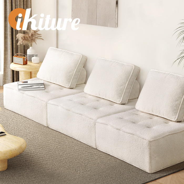 3Pcs Modular Sofa Lounge Chair Armless Adjustable Back Sherpa White