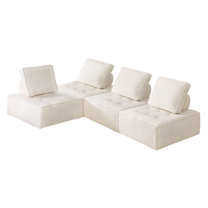 4 Pack Modular Sofa Lounge Chair Armless Tofu Back Sherpa fabric White
