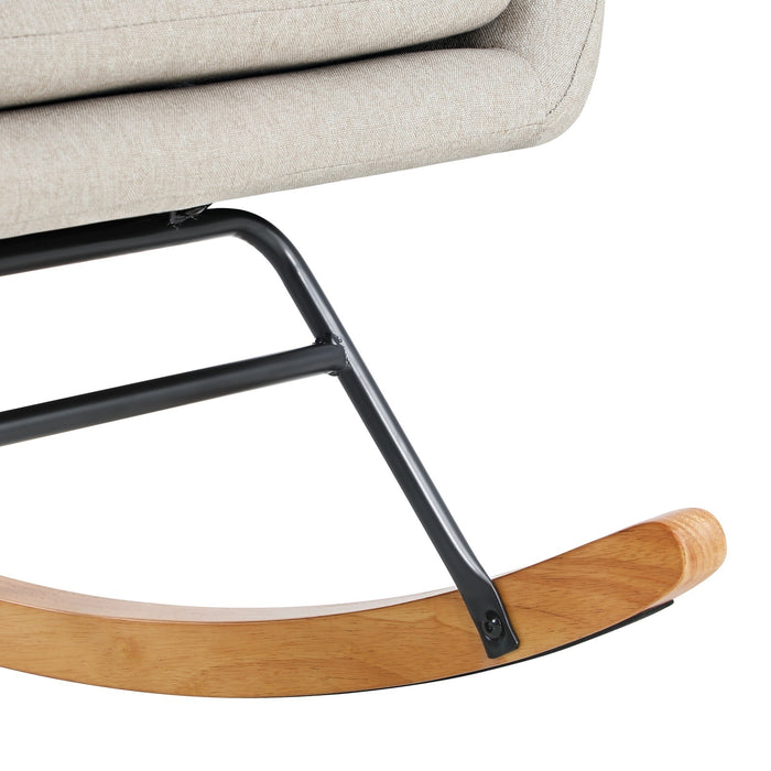 3X Rocking Chair Nursing Armchair Linen Chairs With 2 Pillow Beige