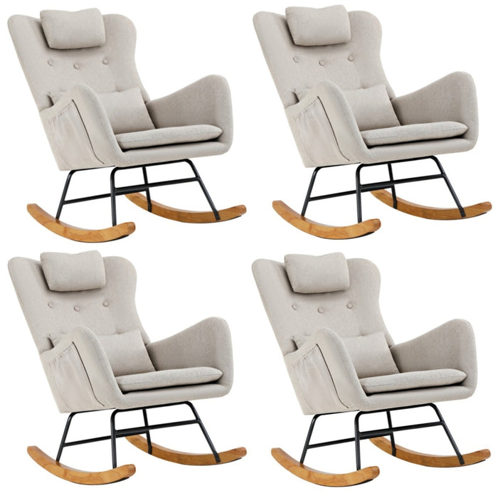 4X Rocking Chair Nursing Armchair Linen Chairs With 2 Pillow Beige