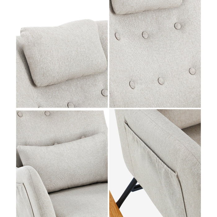 4X Rocking Chair Nursing Armchair Linen Chairs With 2 Pillow Beige
