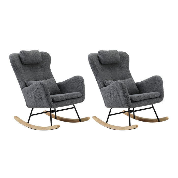 2X Rocking Chair Nursing Armchair Sherpa Chairs With 2 Pillow Grey