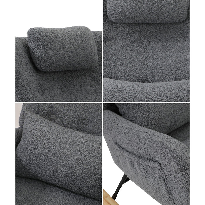 2X Rocking Chair Nursing Armchair Sherpa Chairs With 2 Pillow Grey
