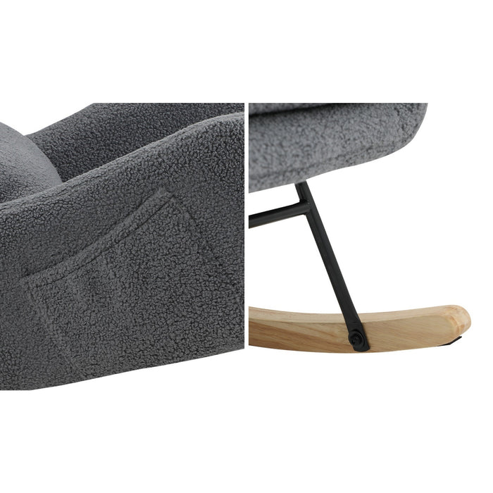 2X Rocking Chair Nursing Armchair Sherpa Chairs With 2 Pillow Grey