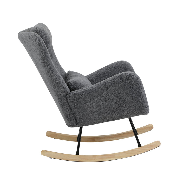2X Rocking Chair Nursing Armchair Sherpa Chairs With 2 Pillow Grey