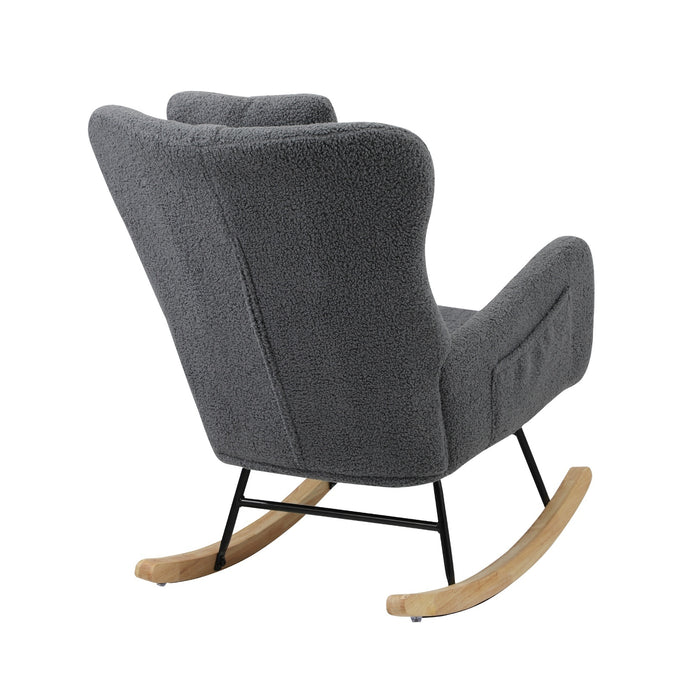 2X Rocking Chair Nursing Armchair Sherpa Chairs With 2 Pillow Grey