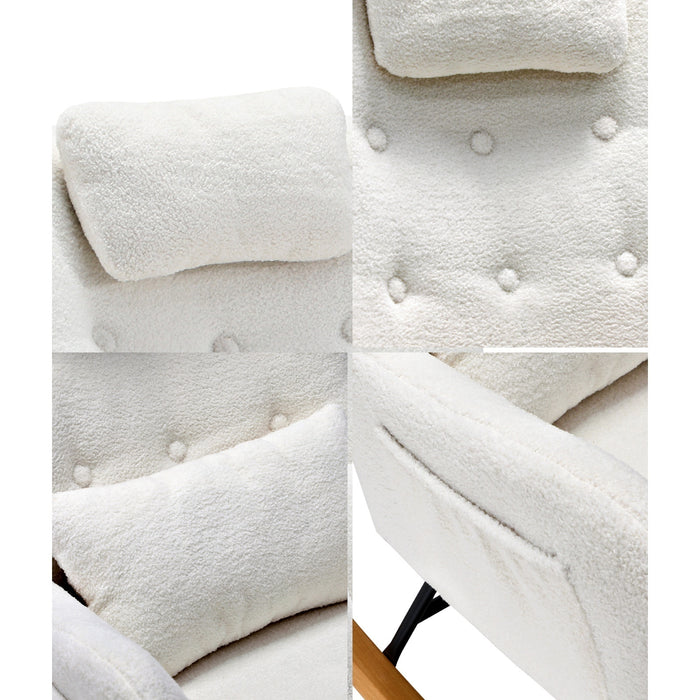 2X Rocking Chair Nursing Armchair Sherpa Chairs With 2 Pillow White