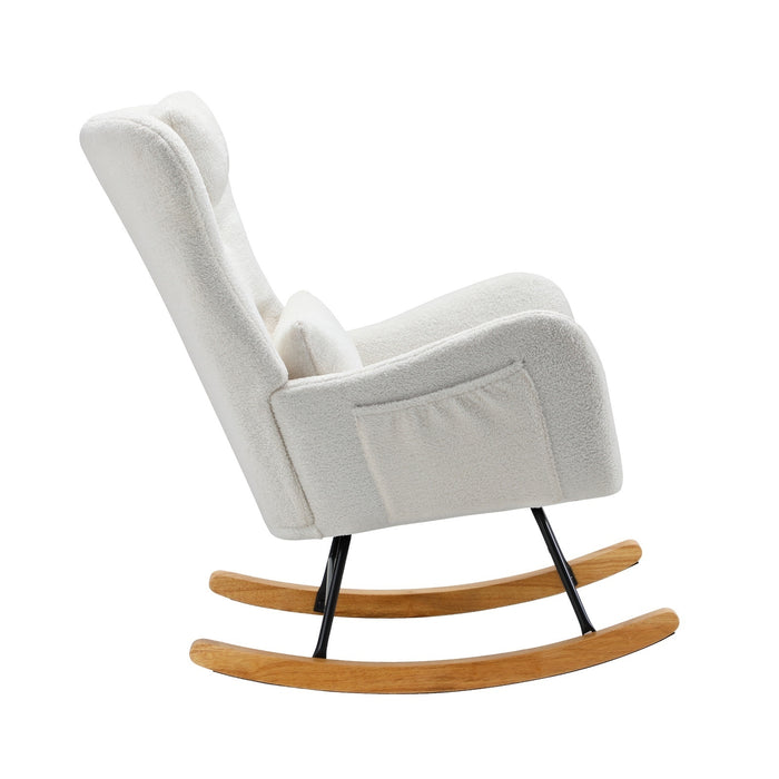 2X Rocking Chair Nursing Armchair Sherpa Chairs With 2 Pillow White