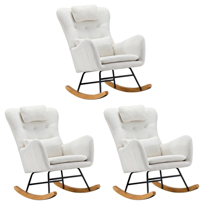 3X Rocking Chair Nursing Armchair Sherpa Chairs With 2 Pillow White
