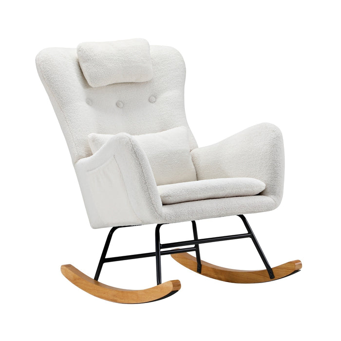 3X Rocking Chair Nursing Armchair Sherpa Chairs With 2 Pillow White