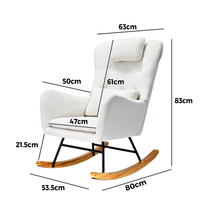 3X Rocking Chair Nursing Armchair Sherpa Chairs With 2 Pillow White
