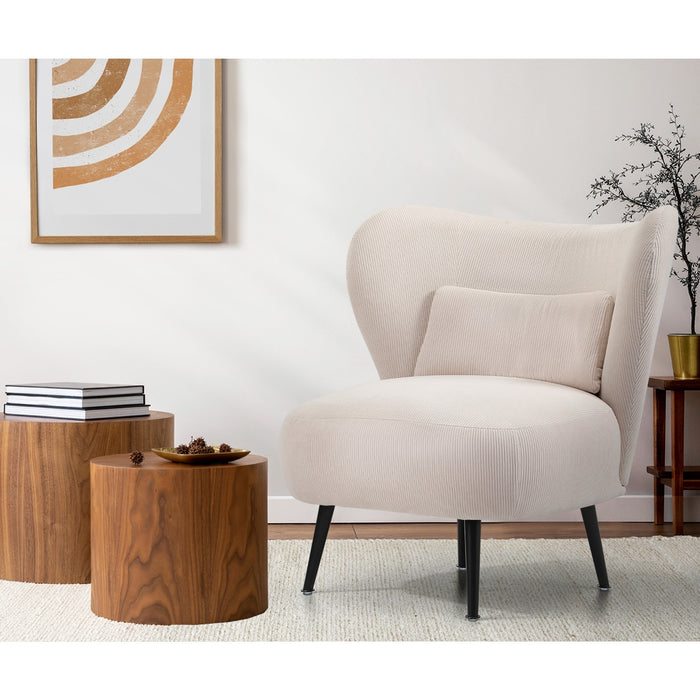 2X Armchair Lounge Chair With Lumbar Pillow Wingback Velvet Beige