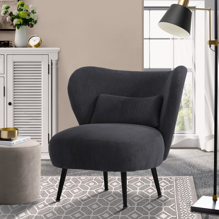 Armchair Lounge Chair With Lumbar Pillow Wingback Velvet Charcoal