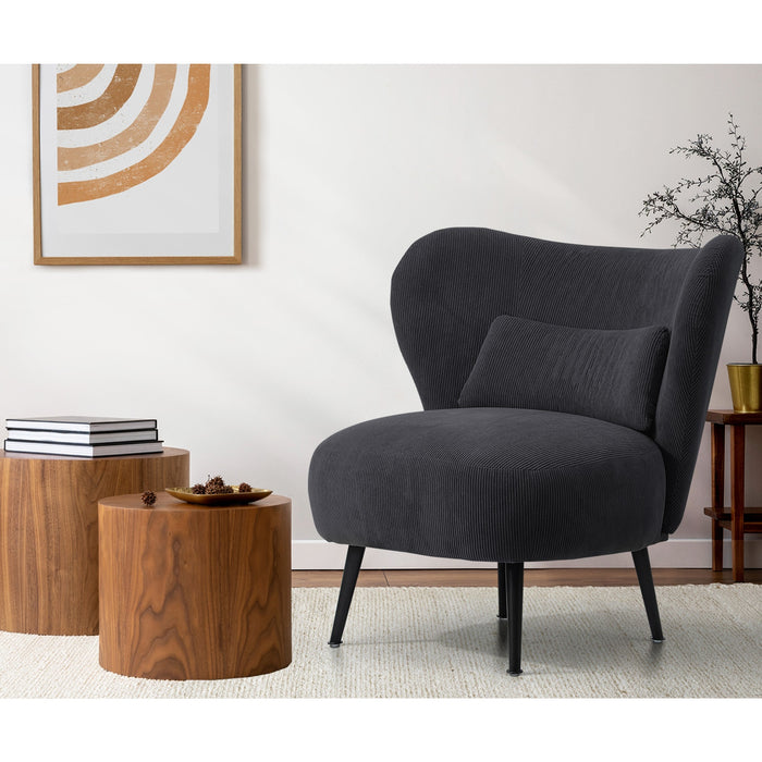 Armchair Lounge Chair With Lumbar Pillow Wingback Velvet Charcoal