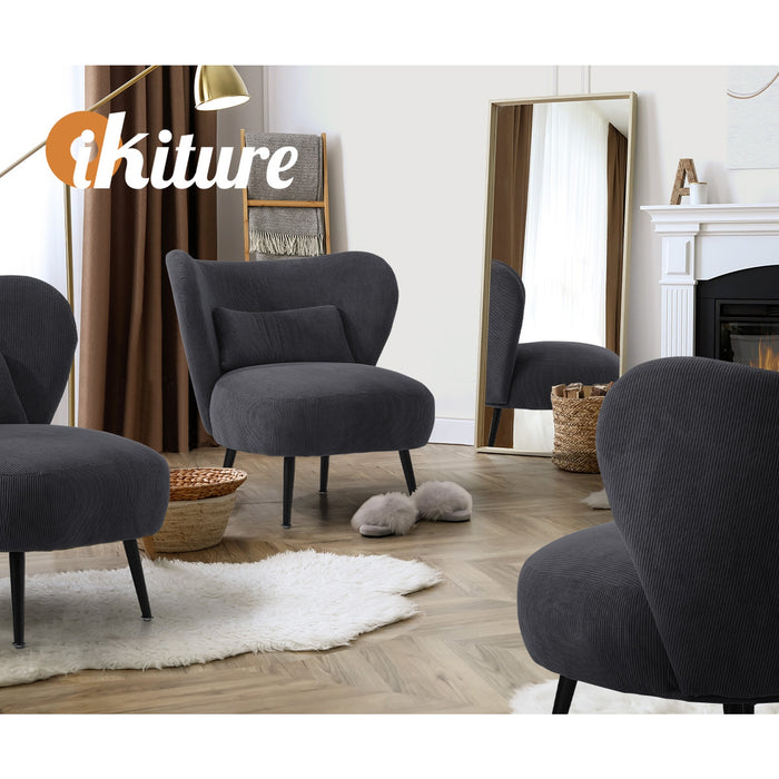 Armchair Lounge Chair With Lumbar Pillow Wingback Velvet Charcoal
