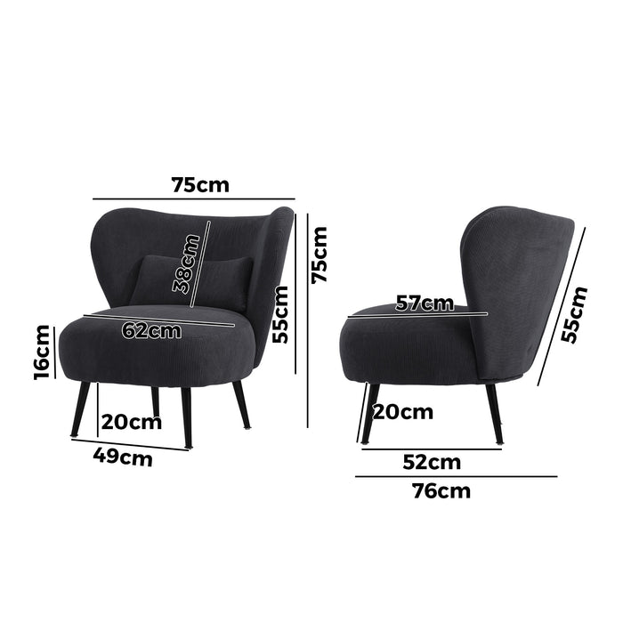 Armchair Lounge Chair With Lumbar Pillow Wingback Velvet Charcoal
