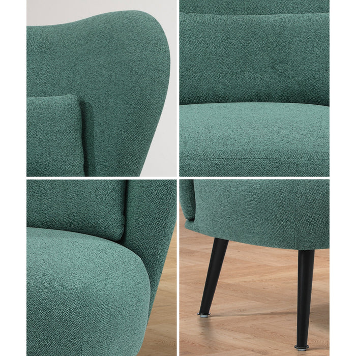 2X Armchair Lounge Chair With Lumbar Pillow Wingback Linen Green