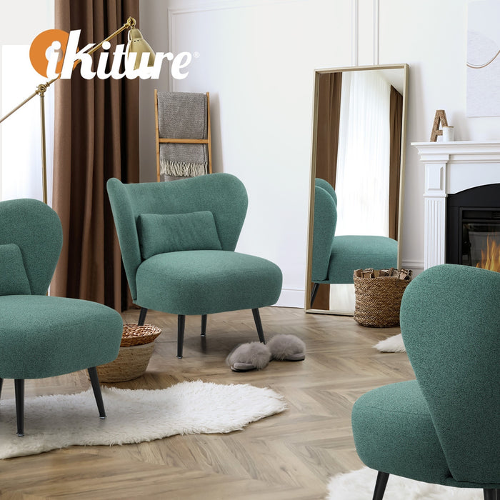 2X Armchair Lounge Chair With Lumbar Pillow Wingback Linen Green