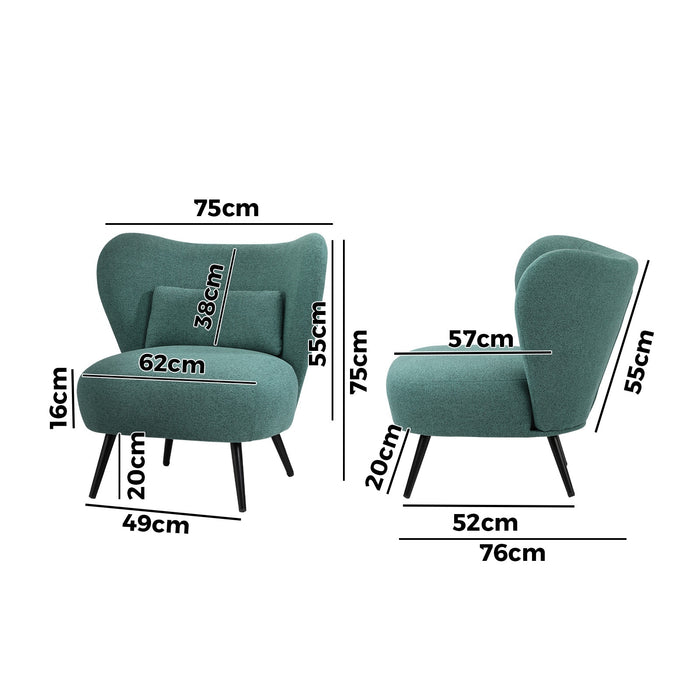 2X Armchair Lounge Chair With Lumbar Pillow Wingback Linen Green