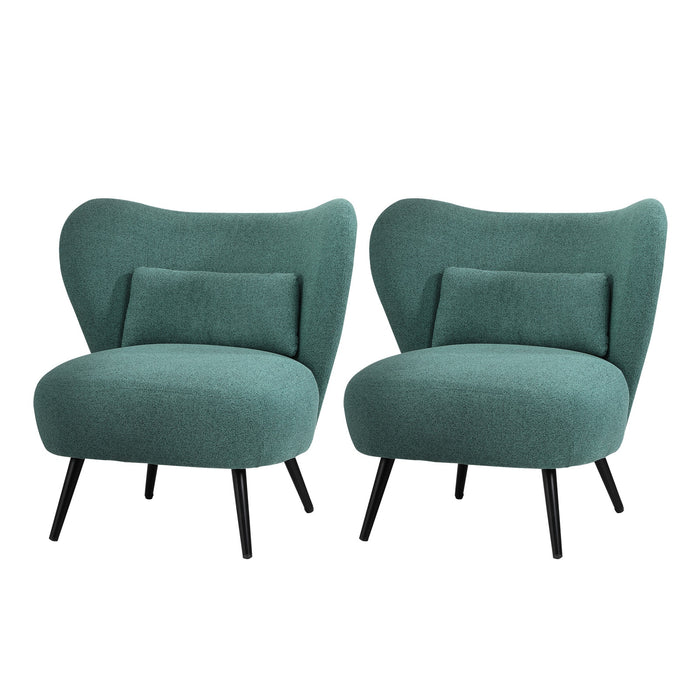 2X Armchair Lounge Chair With Lumbar Pillow Wingback Linen Green