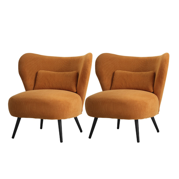 2X Armchair Lounge Chair With Lumbar Pillow Wingback Velvet Orange