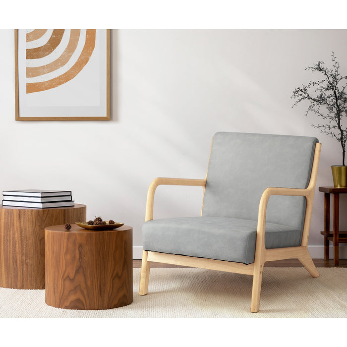 3X Armchair Lounge Chair Accent Armchairs Couches Sofa Wood Light Grey