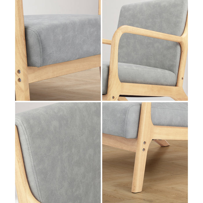 3X Armchair Lounge Chair Accent Armchairs Couches Sofa Wood Light Grey