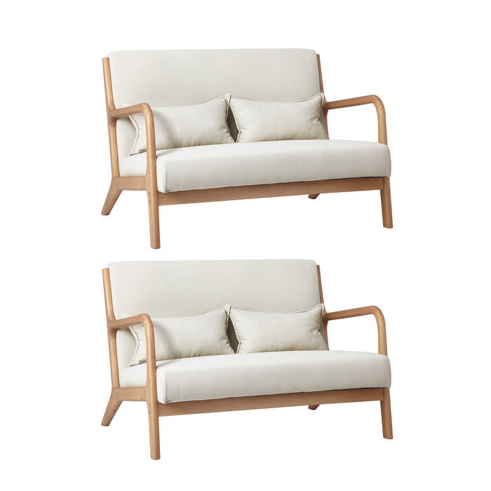 2X Armchair Lounge Chair Accent Armchairs Couches Sofa Wood Light Beige