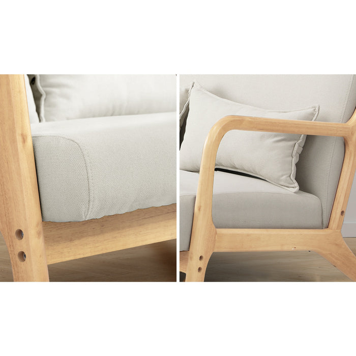 3X Armchair Lounge Chair Accent Armchairs Couches Sofa Wood Light Beige
