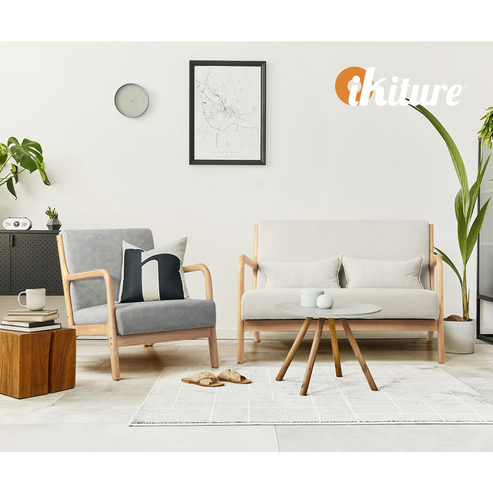 3X Armchair Lounge Chair Accent Armchairs Couches Sofa Wood Light Beige