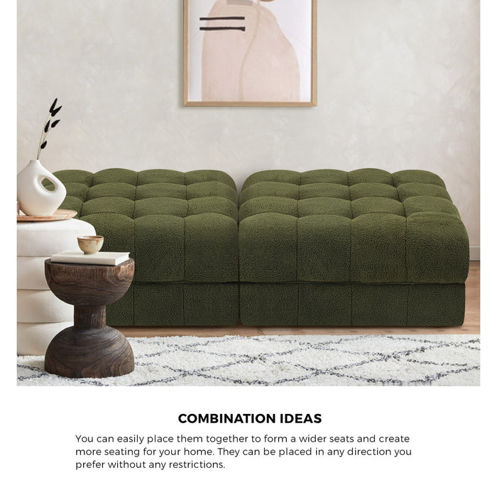 1 Seater Boucle Modular Ottoman Lounge Chair Armless Tofu Green