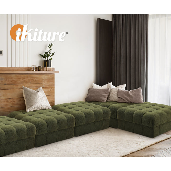 1 Seater Boucle Modular Ottoman Lounge Chair Armless Tofu Green