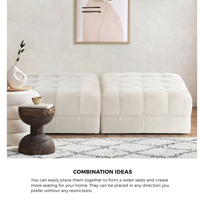 1 Seater Boucle Modular Ottoman Lounge Chair Armless Tofu White