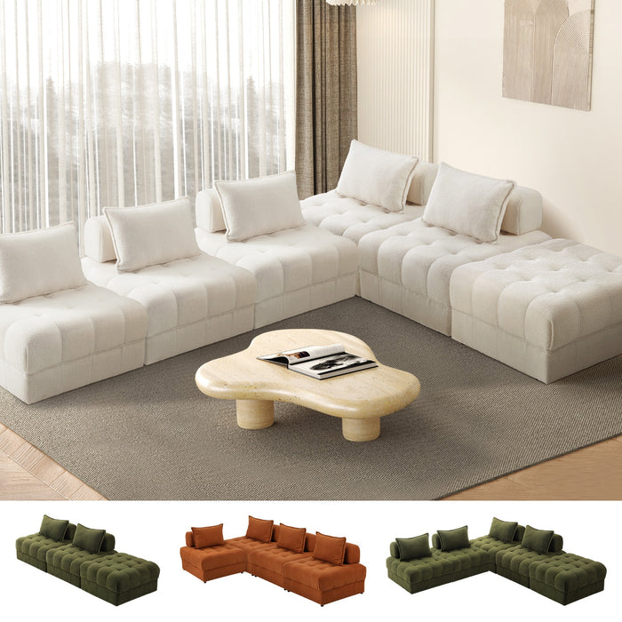 1-6 Seater Boucle / Velvet Modular Sofa & Ottoman Set Armless Tofu Back