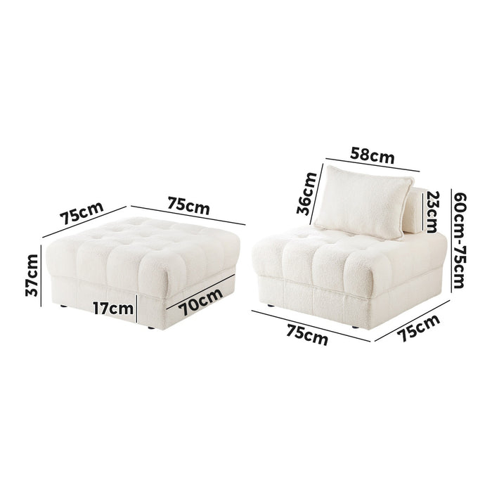 1-6 Seater Boucle / Velvet Modular Sofa & Ottoman Set Armless Tofu Back