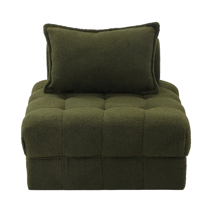 3 Seater Boucle Modular Sofa Lounge Chair Armless Tofu Back Green