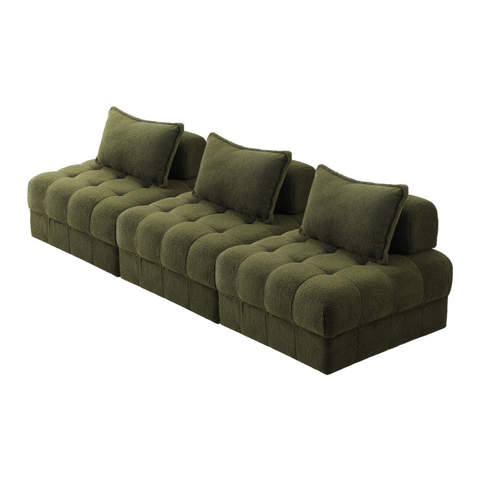 3 Seater Boucle Modular Sofa Lounge Chair Armless Tofu Back Green