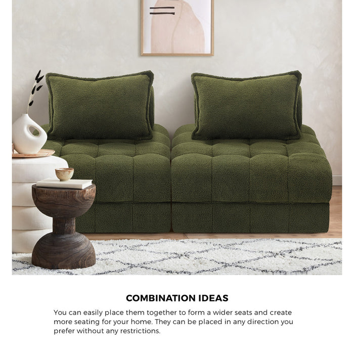 4 Seater Boucle Modular Sofa Lounge Chair Armless Tofu Back Green