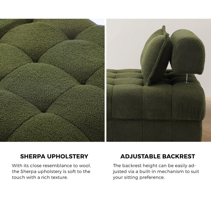 4 Seater Boucle Modular Sofa Lounge Chair Armless Tofu Back Green