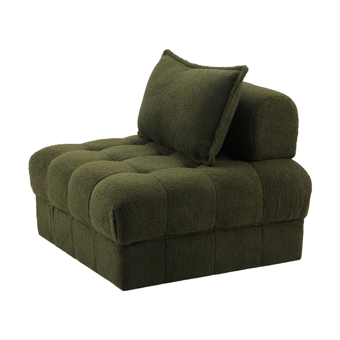 4 Seater Boucle Modular Sofa Lounge Chair Armless Tofu Back Green
