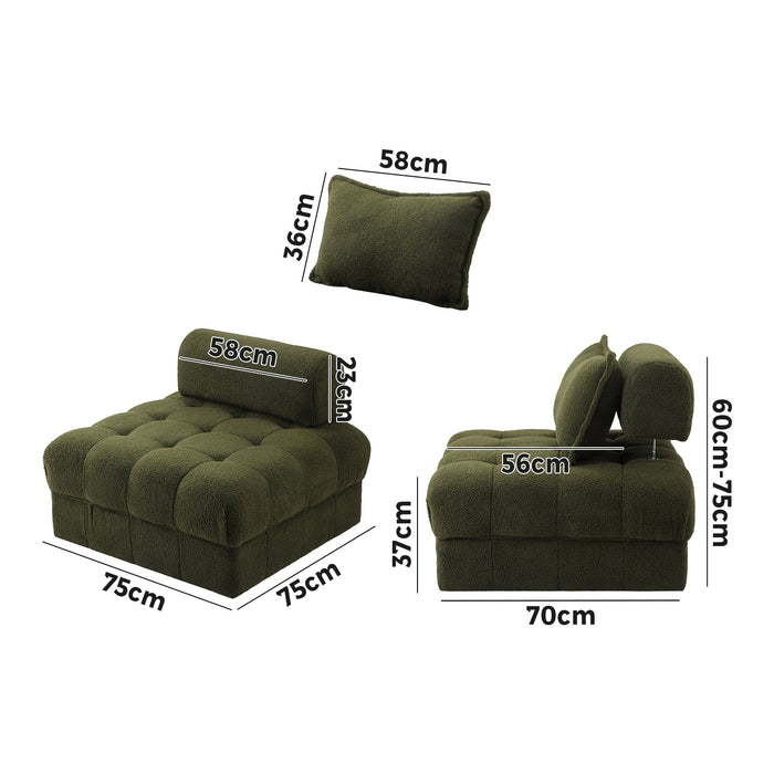 4 Seater Boucle Modular Sofa Lounge Chair Armless Tofu Back Green