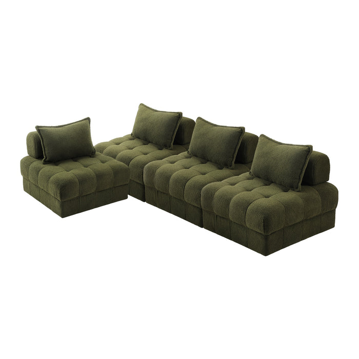 4 Seater Boucle Modular Sofa Lounge Chair Armless Tofu Back Green
