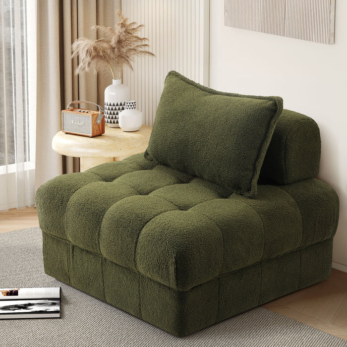 1 Seater Boucle Modular Sofa Lounge Chair Armless Tofu Back Green