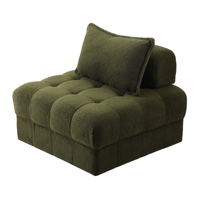 1 Seater Boucle Modular Sofa Lounge Chair Armless Tofu Back Green