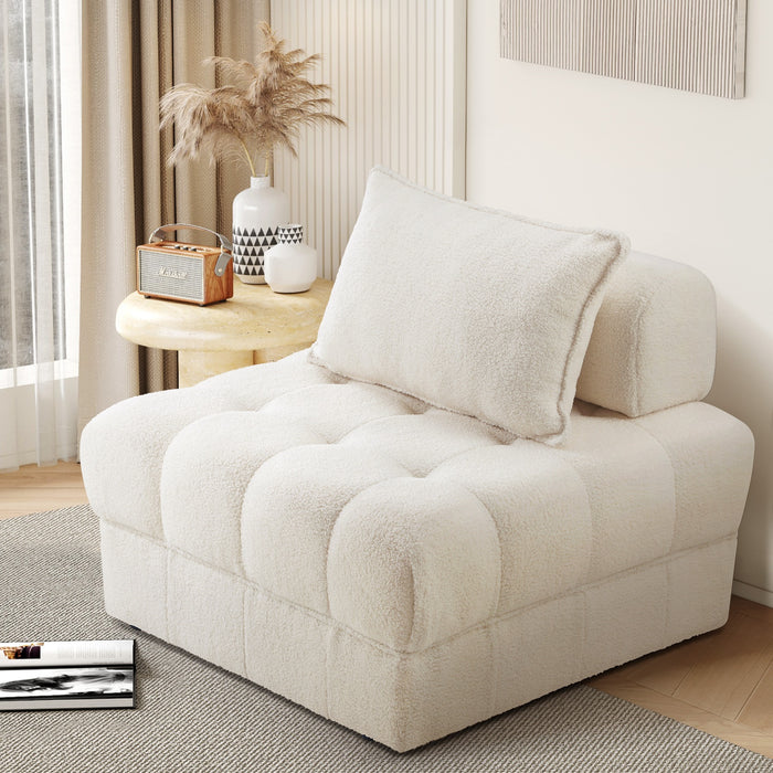 1 Seater Boucle Modular Sofa Lounge Chair Armless Tofu Back White